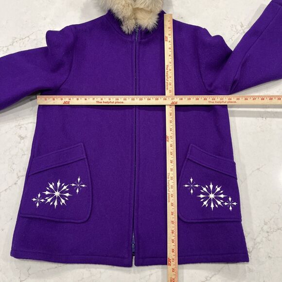 Kelsey Trail Womens Sz 20 Purple Vtg Canadian Embroidered Virgin Wool Coat lined - Picture 11 of 16